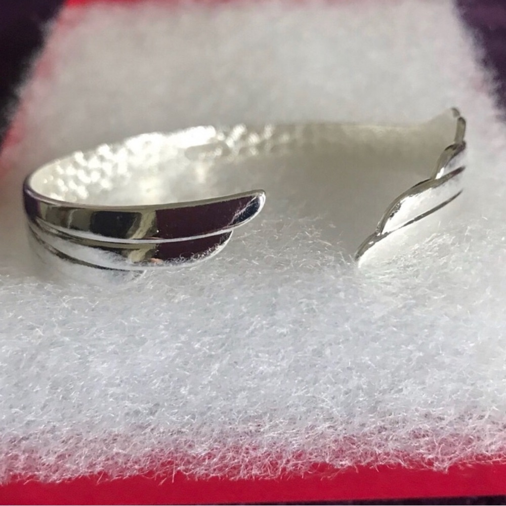 Sterling Silver Open Cuff Bracelet - Sleek Angel Wing Accent